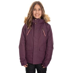 686 Girls Ceremony Insulated Snowboard Jacket Black Berry Fade Faux-Fur Hood L